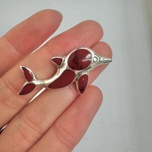 Dolphin Coral Red Silver Charm